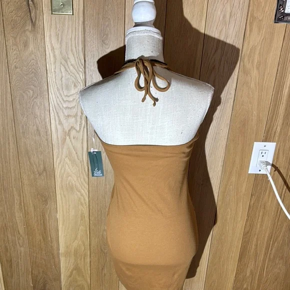 Wild Fable Tan Halter Bodycon Dress Med NWT - Picture 2 of 6